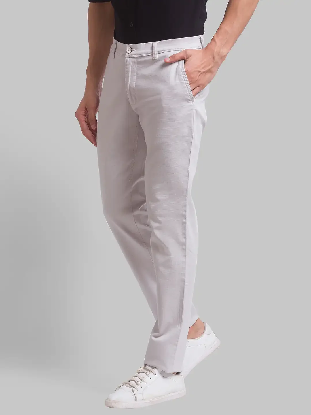 Men Beige Low Rise Tapered Fit Solid Cotton Blend Trouser - Image 3
