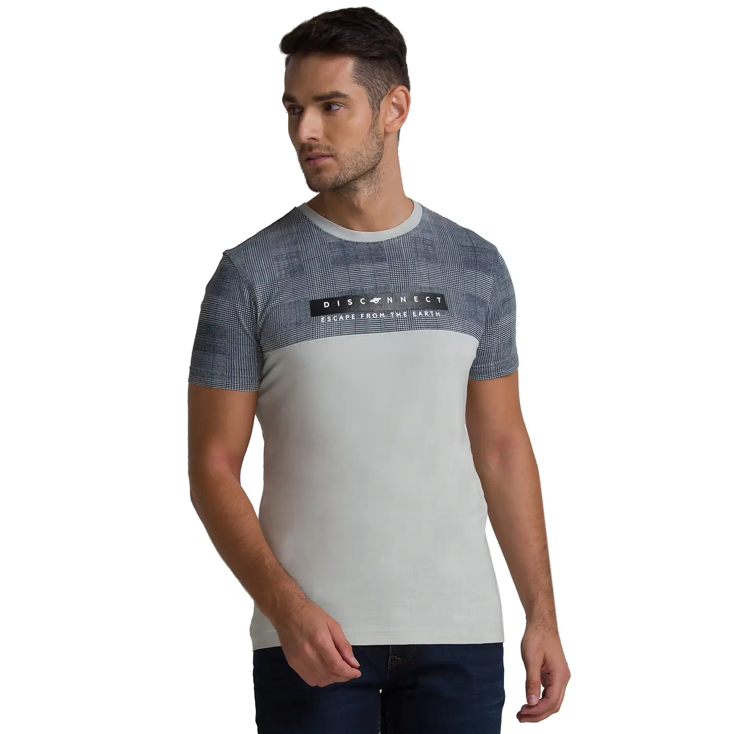 Men Beige Regular Fit Cut & Sew Cotton T-Shirt