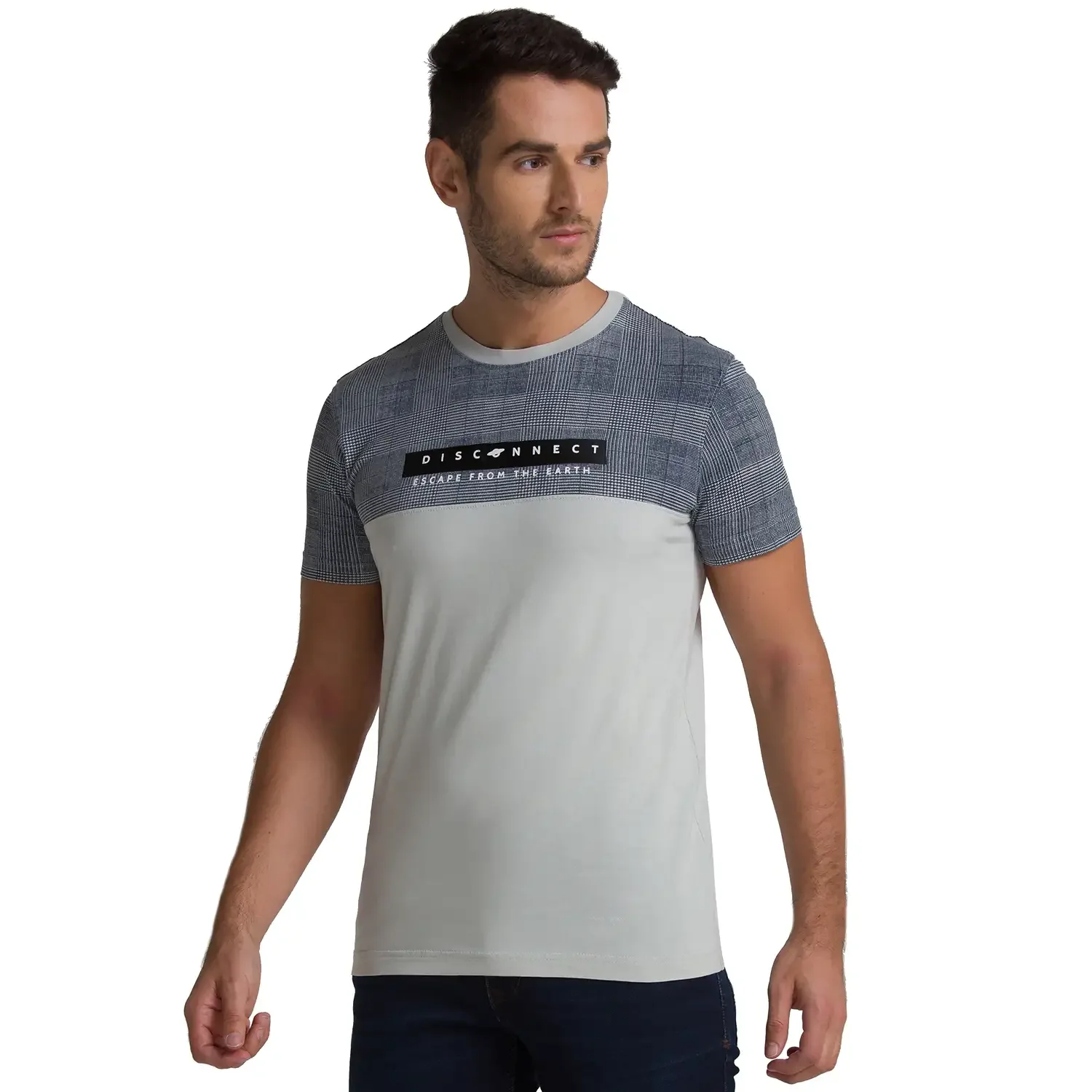 Men Beige Regular Fit Cut & Sew Cotton T-Shirt - Image 3