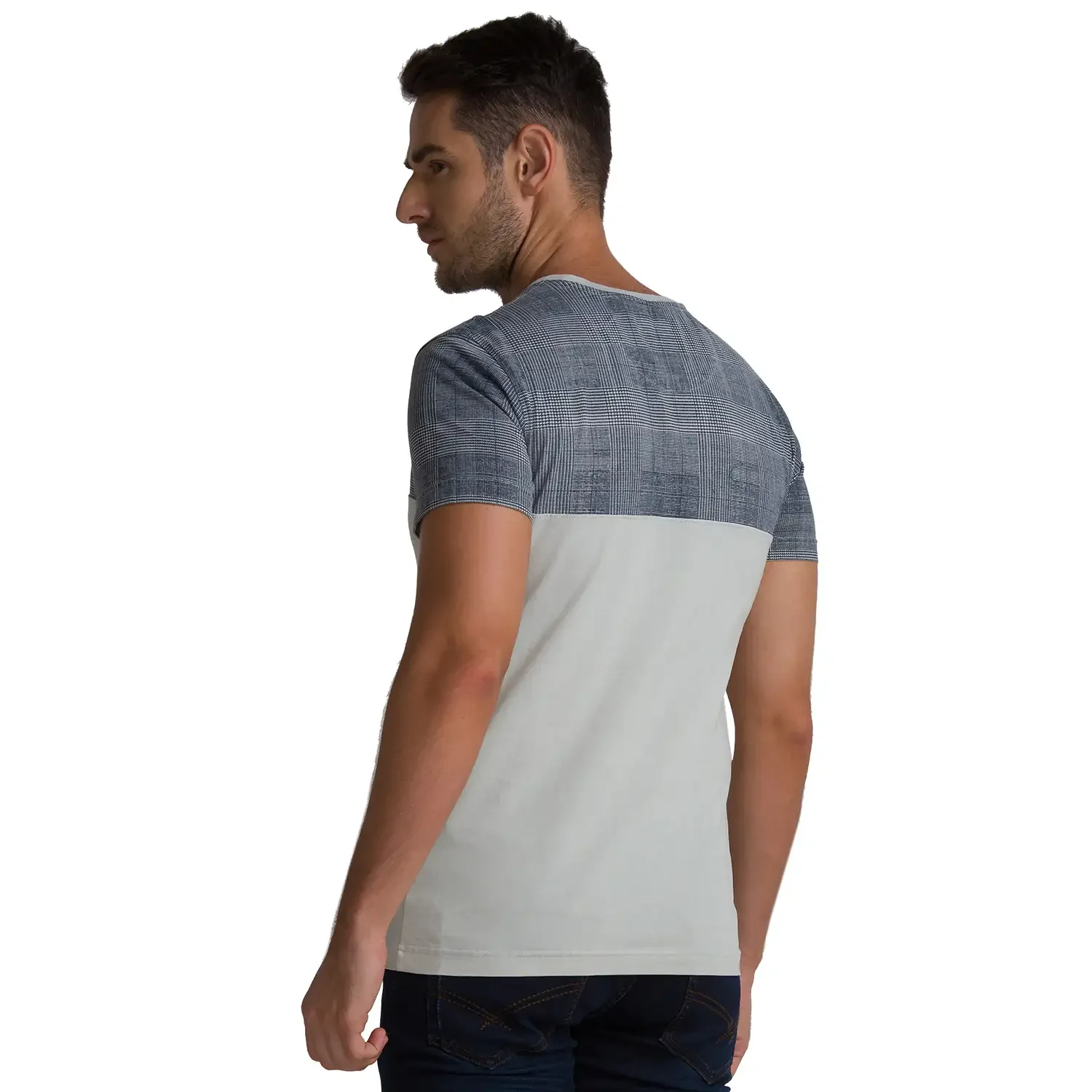 Men Beige Regular Fit Cut & Sew Cotton T-Shirt - Image 4