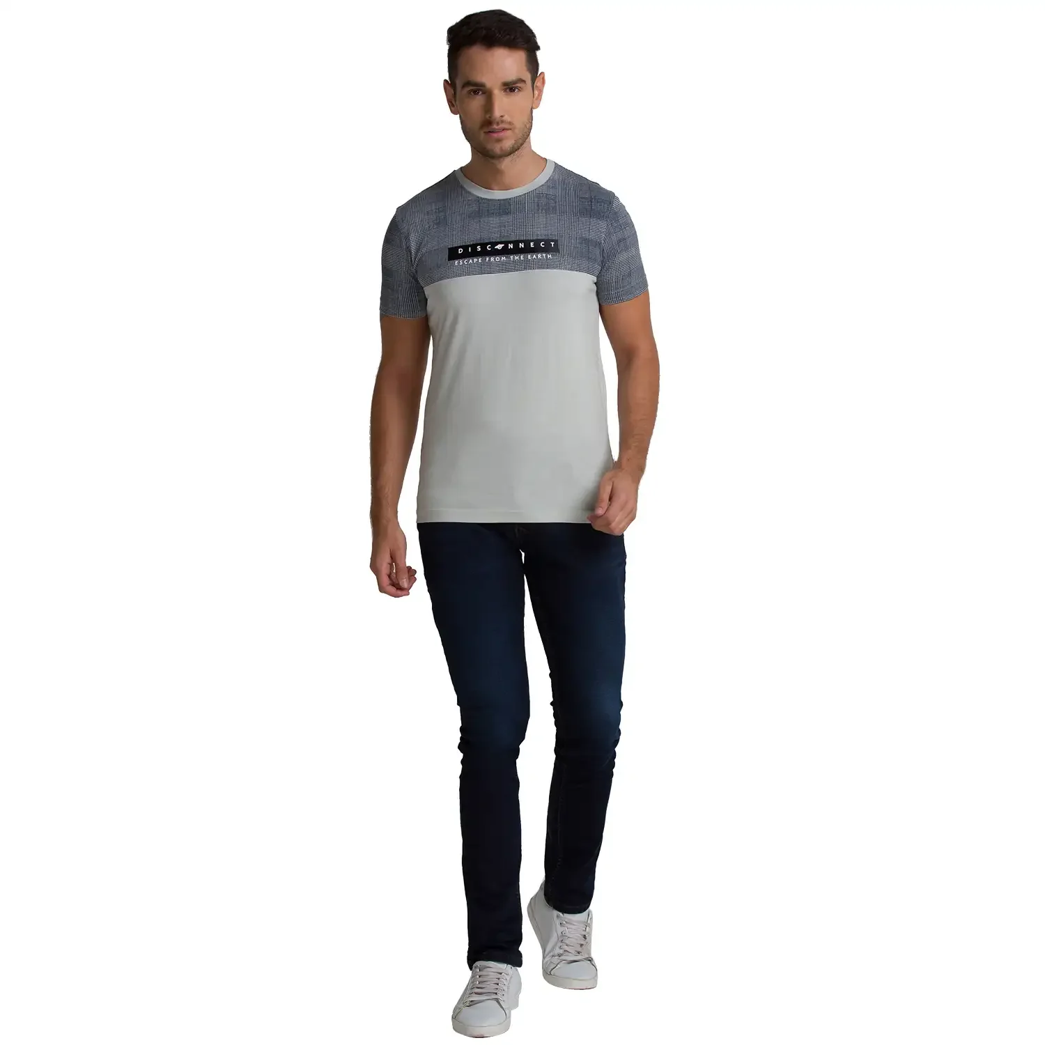 Men Beige Regular Fit Cut & Sew Cotton T-Shirt - Image 5