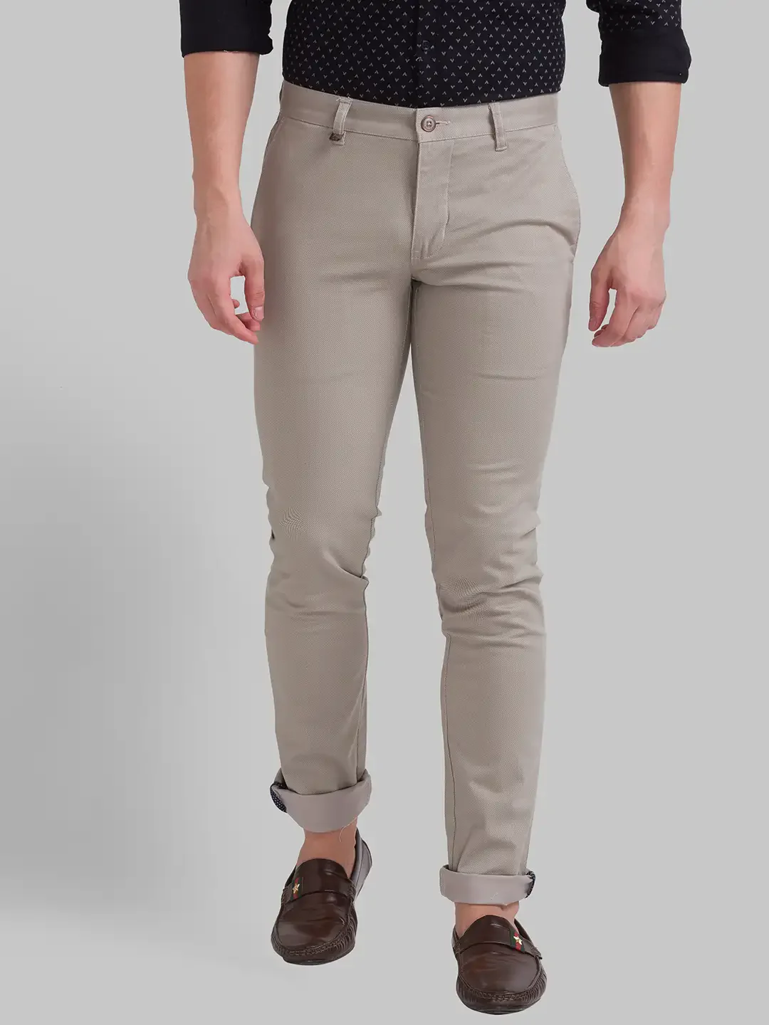 Men Beige Super Slim Fit Print Cotton Blend Trouser