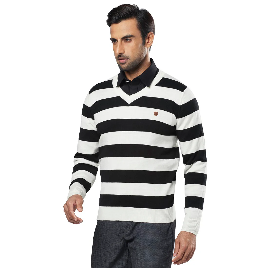 Men Black Acrylic Wool Blend Full Sleeve V Neck Collar Sweaters - Image 3