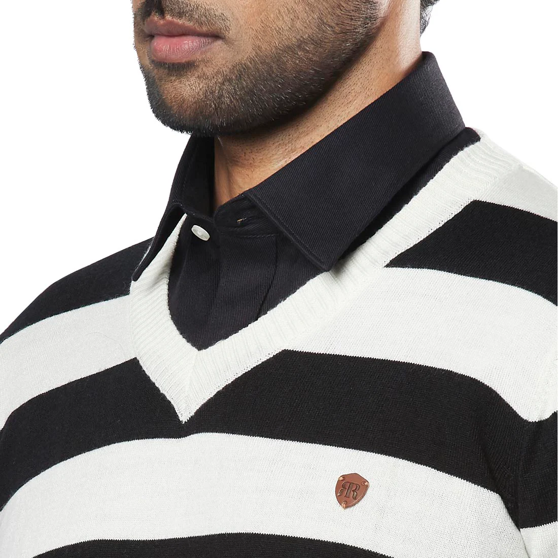 Men Black Acrylic Wool Blend Full Sleeve V Neck Collar Sweaters - Image 6