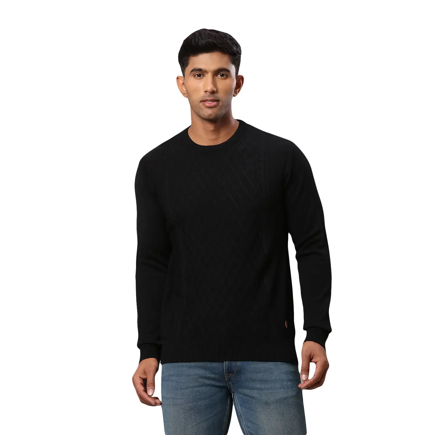 Men Black Argyle Acrylic Wool Blend Round Collar Sweaters