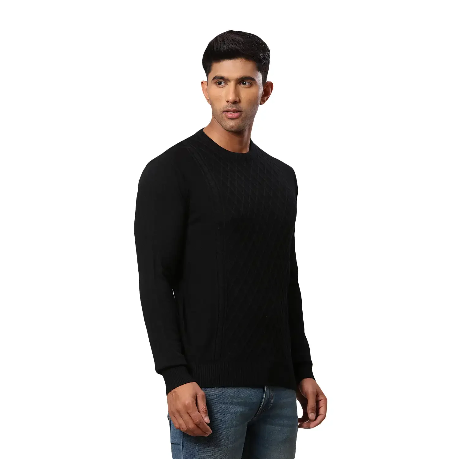 Men Black Argyle Acrylic Wool Blend Round Collar Sweaters - Image 2
