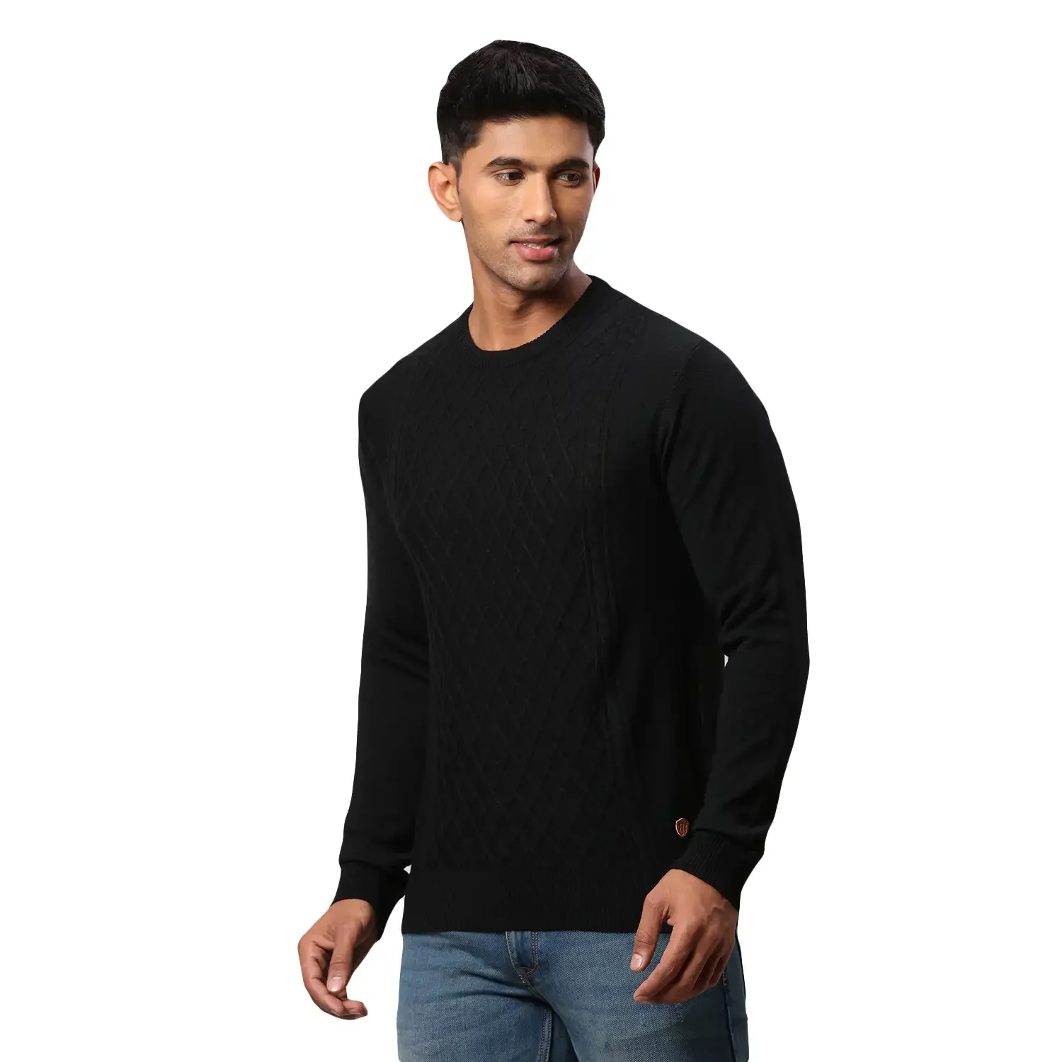 Men Black Argyle Acrylic Wool Blend Round Collar Sweaters - Image 3