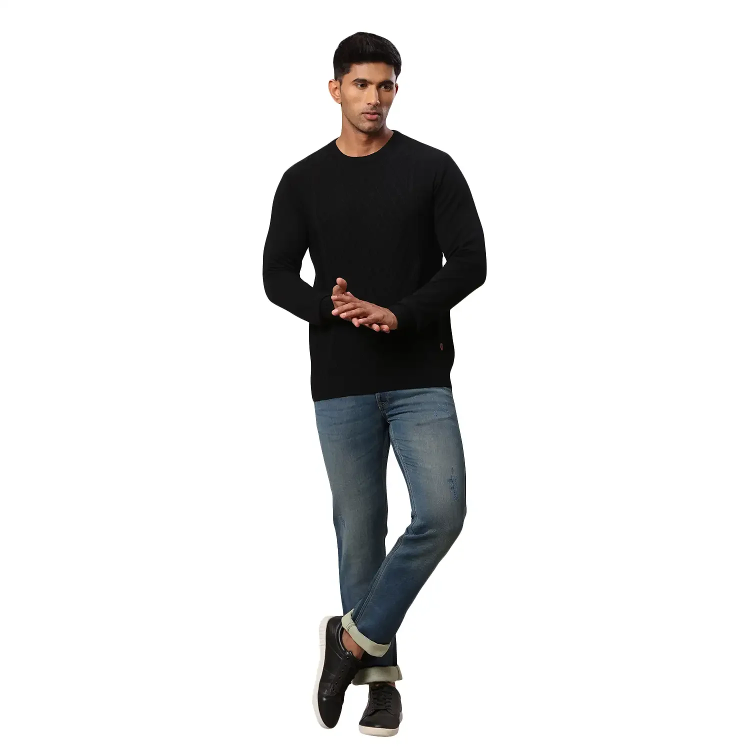 Men Black Argyle Acrylic Wool Blend Round Collar Sweaters - Image 5