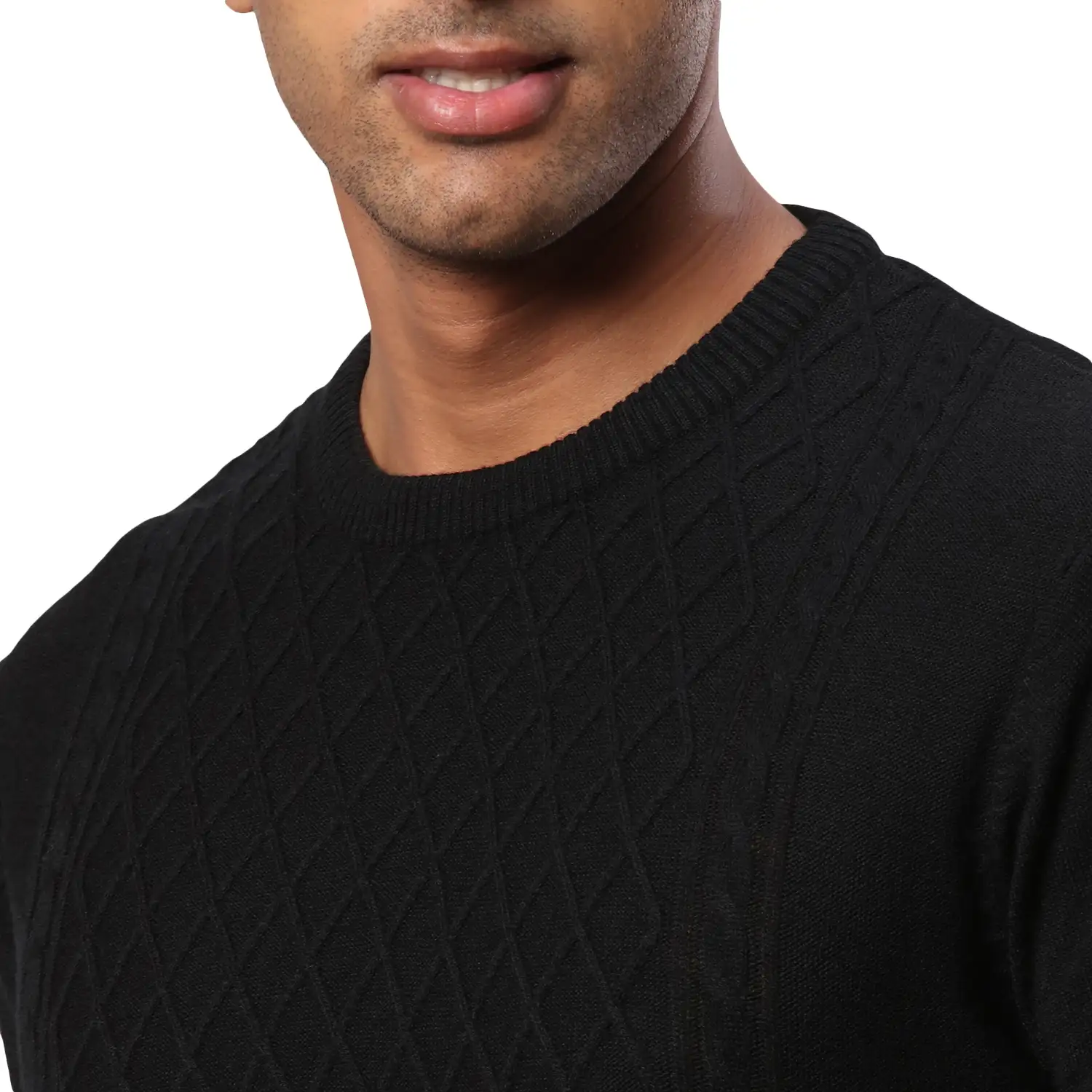 Men Black Argyle Acrylic Wool Blend Round Collar Sweaters - Image 6