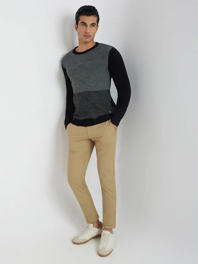 Men Black Argyle Acrylic Wool Blend Round Collar Sweaters - Image 5