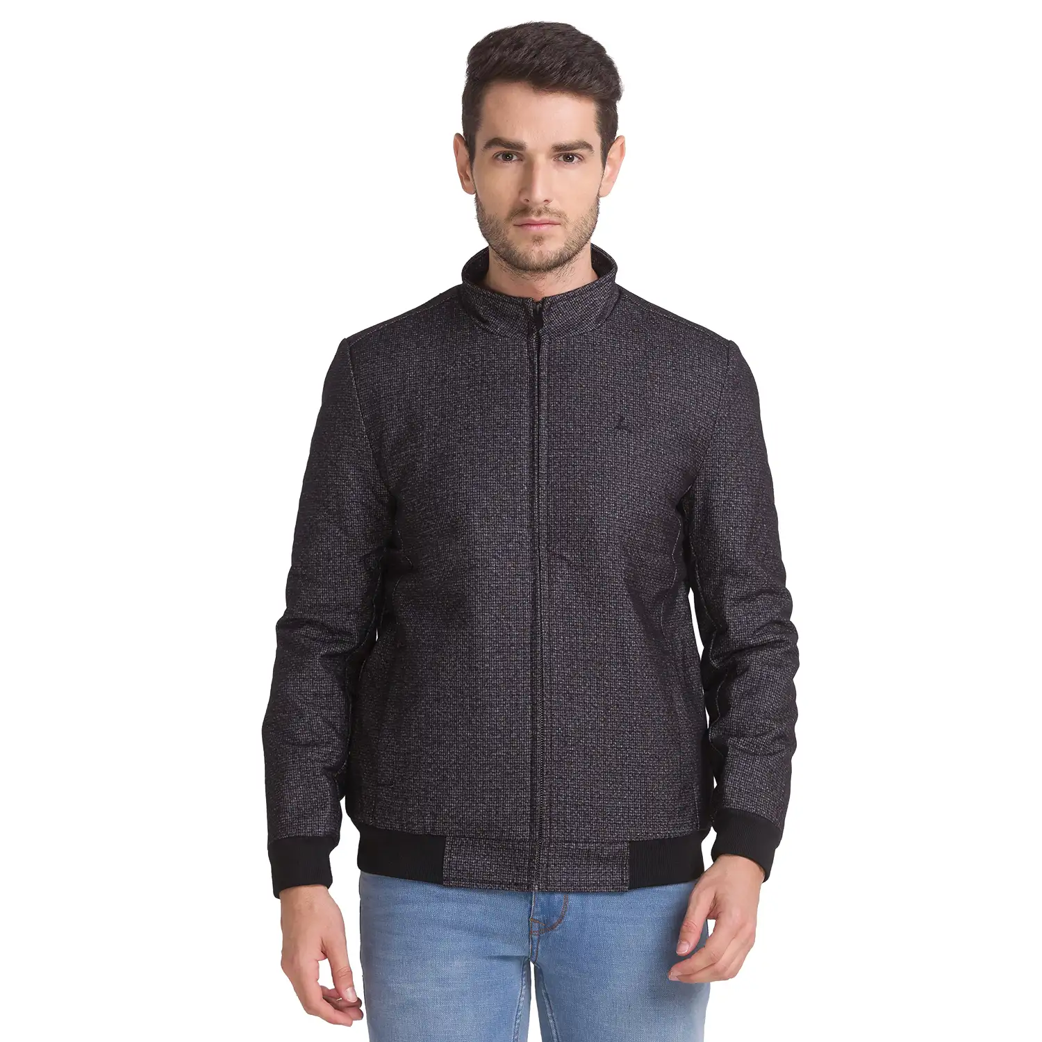 Men Black Checks Polyester Full Sleeve Jackets