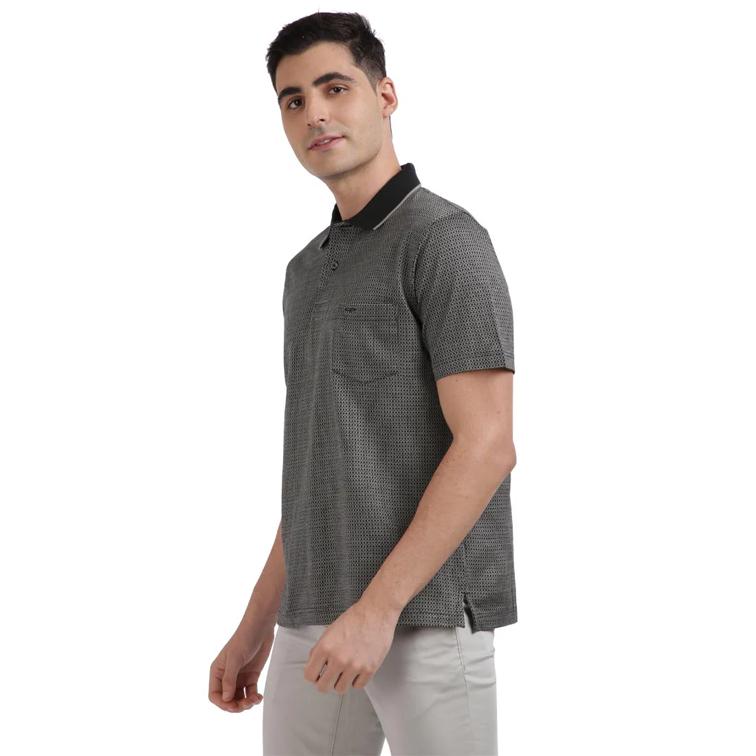 Men Black Classic Fit Jacquard Cotton Half Sleeve T-Shirt - Image 3