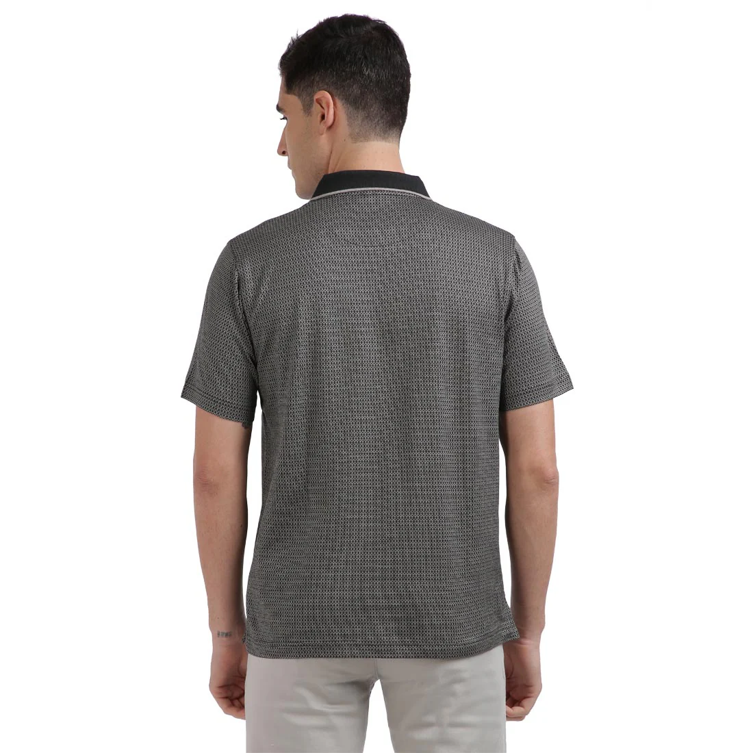 Men Black Classic Fit Jacquard Cotton Half Sleeve T-Shirt - Image 4