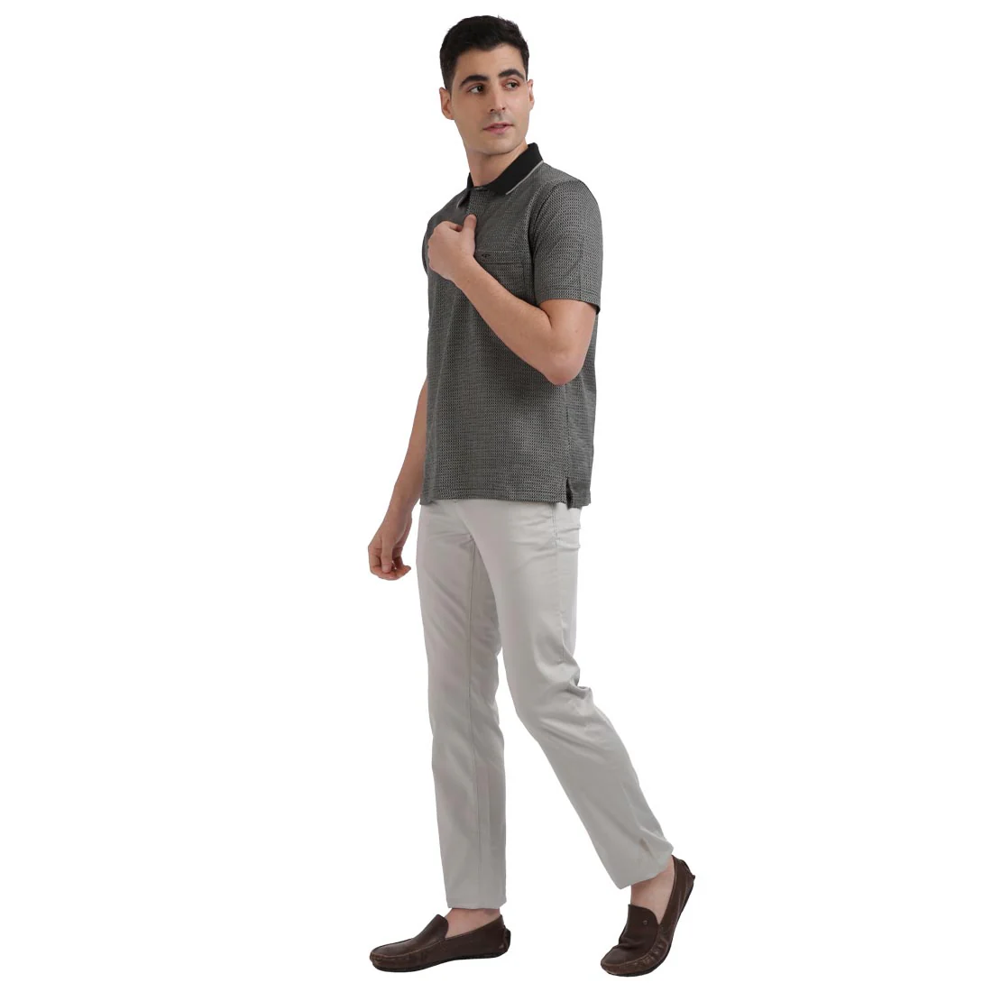 Men Black Classic Fit Jacquard Cotton Half Sleeve T-Shirt - Image 5
