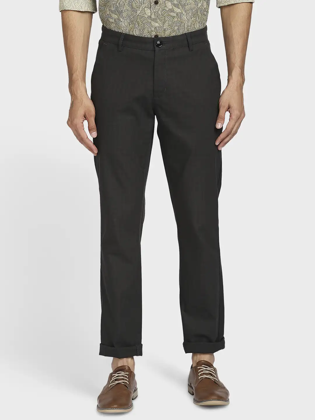 Men Black Contemporary Fit Checks Cotton Blend Trouser