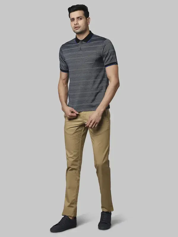Men Black Contemporary Fit Jacquard Cotton Polo T-Shirt - Image 5
