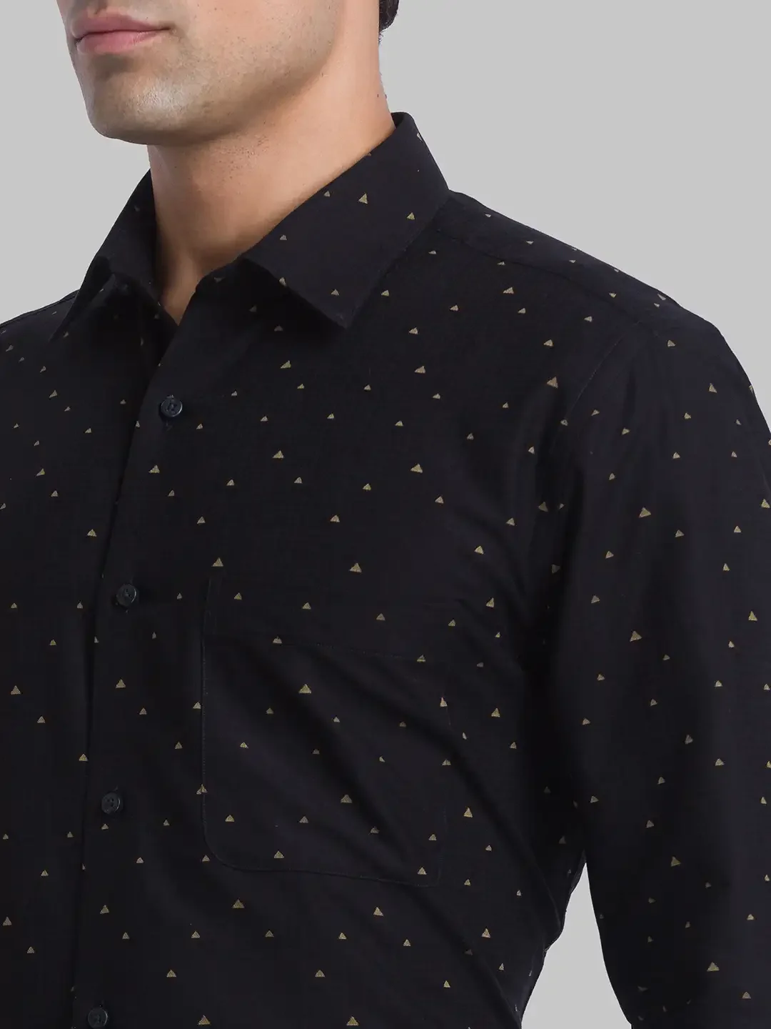 Men Black Contemporary Fit Jacquard Cotton Shirts - Image 6