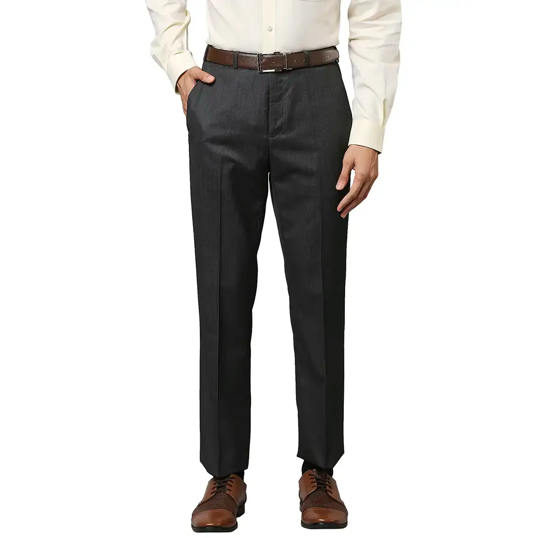 Men Black Contemporary Fit Structure Polyester Blend Trouser