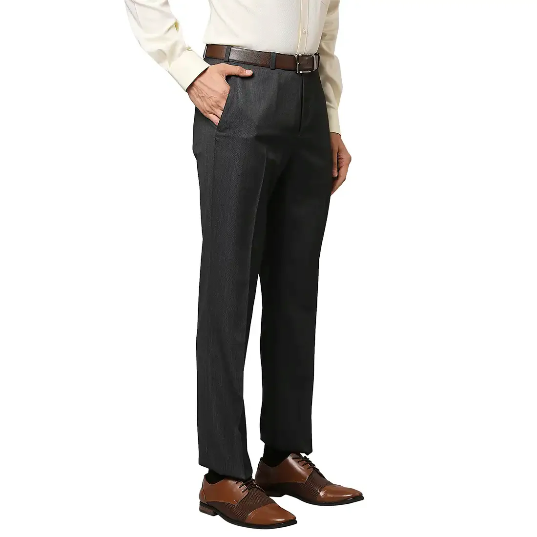 Men Black Contemporary Fit Structure Polyester Blend Trouser - Image 2