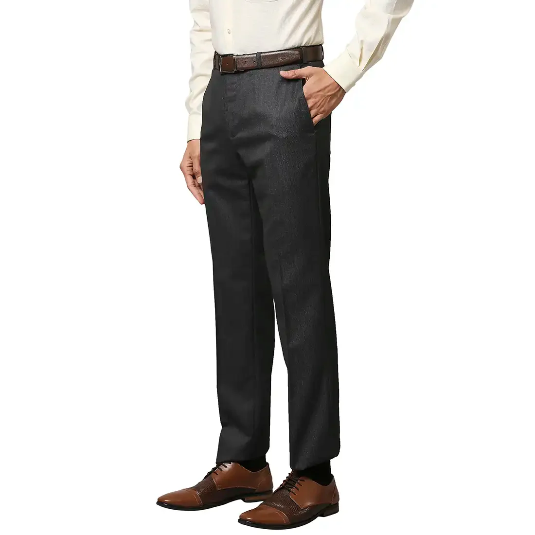 Men Black Contemporary Fit Structure Polyester Blend Trouser - Image 3