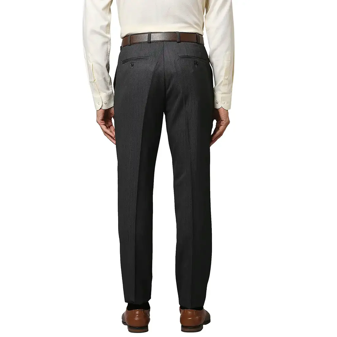 Men Black Contemporary Fit Structure Polyester Blend Trouser - Image 4