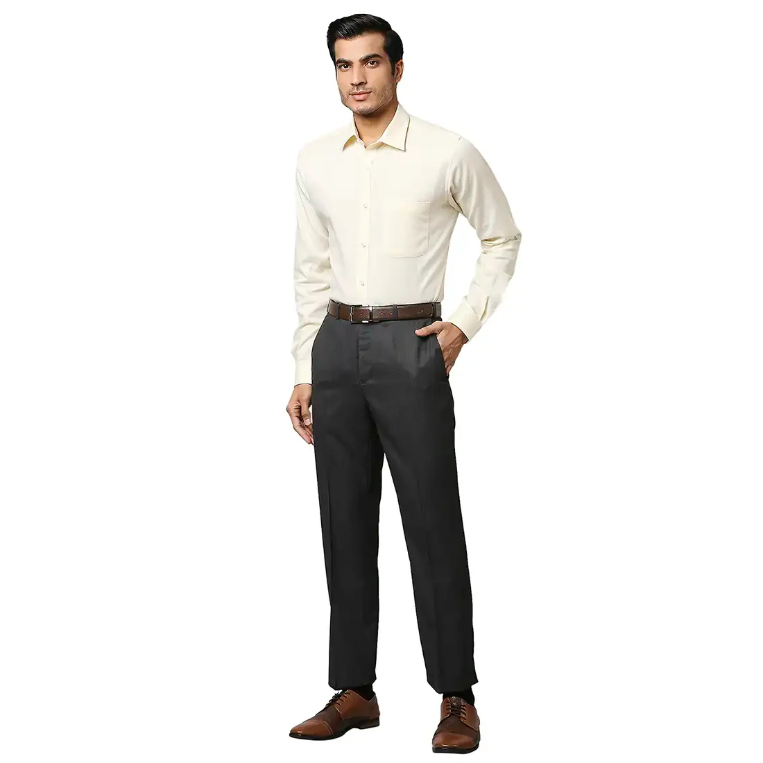 Men Black Contemporary Fit Structure Polyester Blend Trouser - Image 5
