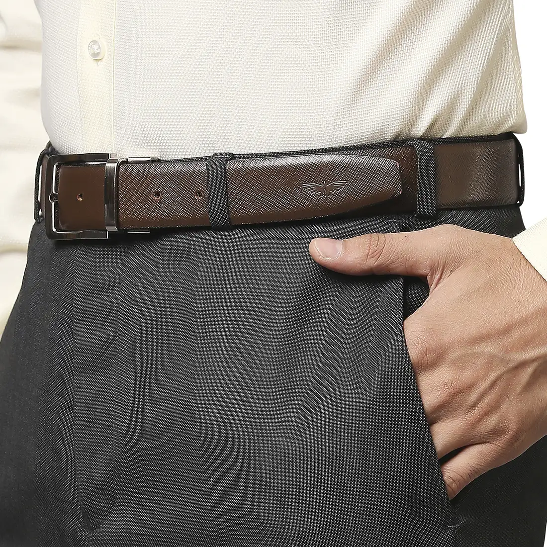 Men Black Contemporary Fit Structure Polyester Blend Trouser - Image 6