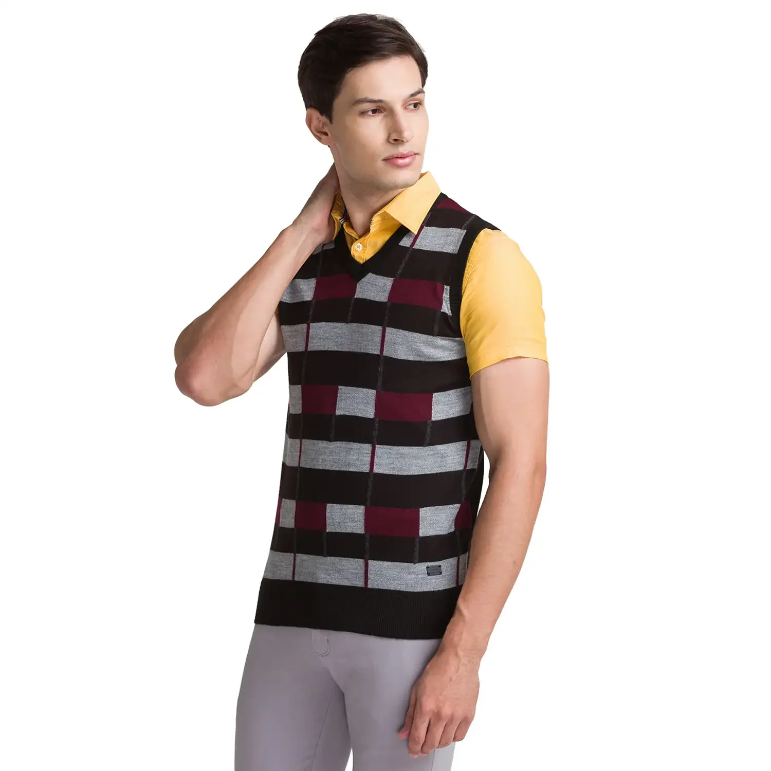 Men Black Intarsia Acrylic Blend Sleeveless Sweaters - Image 3