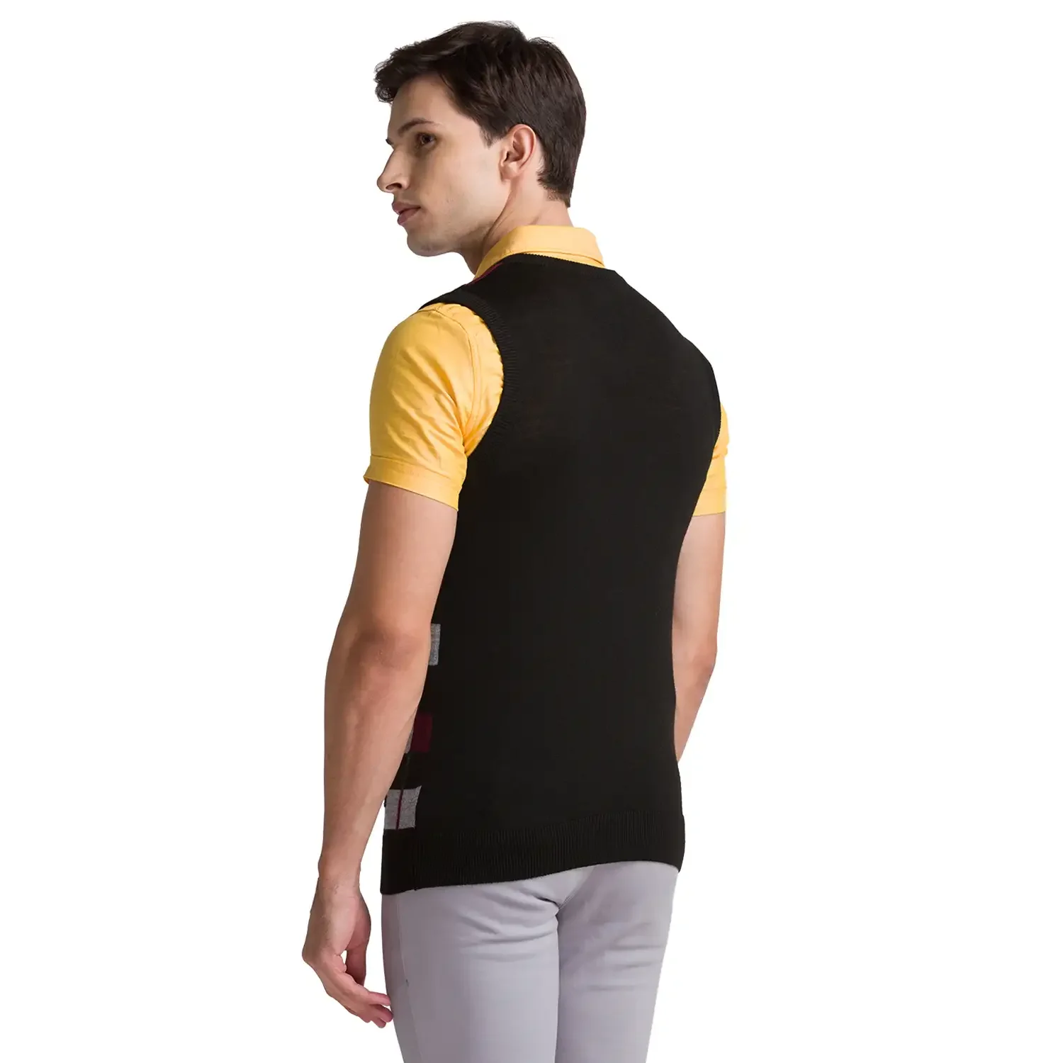 Men Black Intarsia Acrylic Blend Sleeveless Sweaters - Image 4