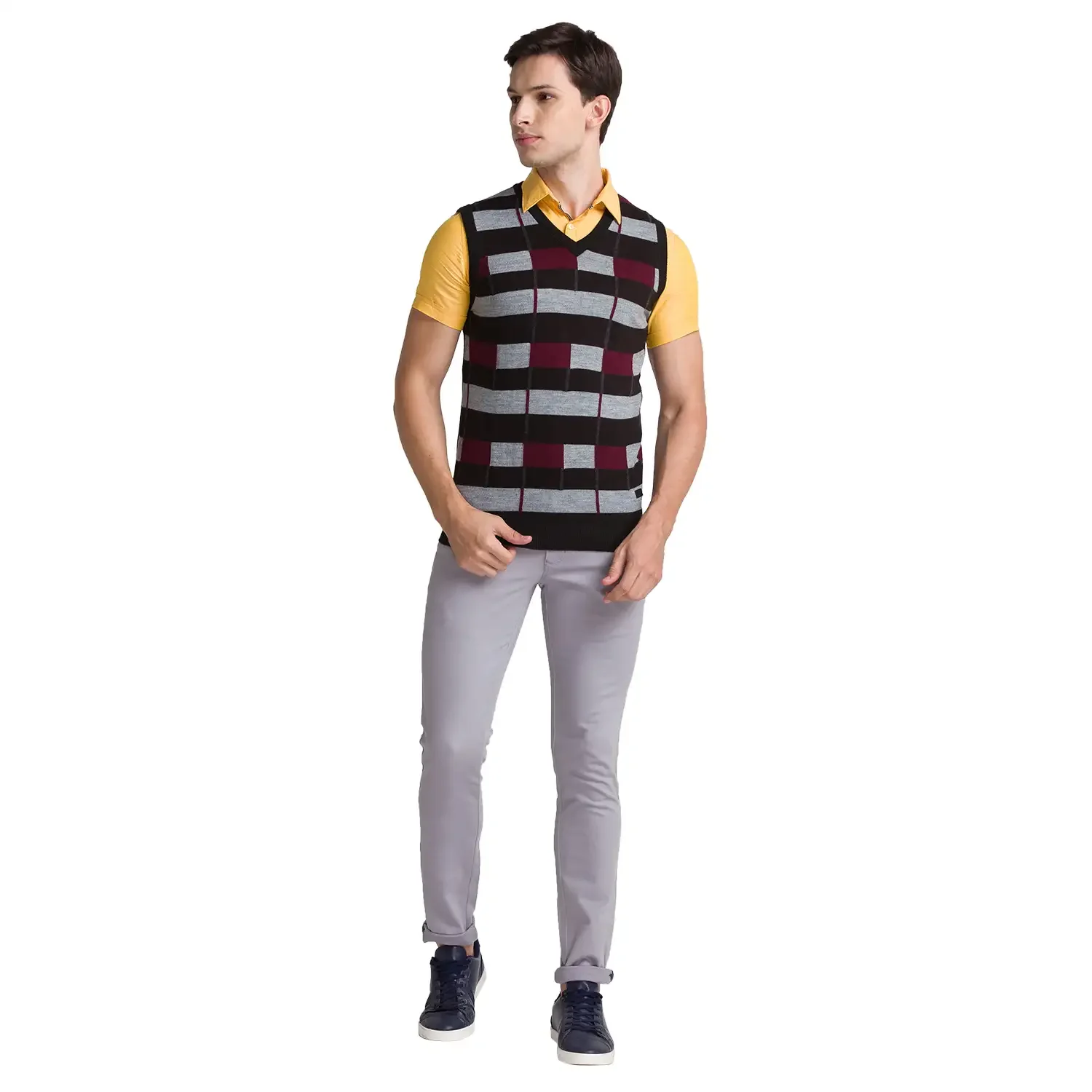 Men Black Intarsia Acrylic Blend Sleeveless Sweaters - Image 5