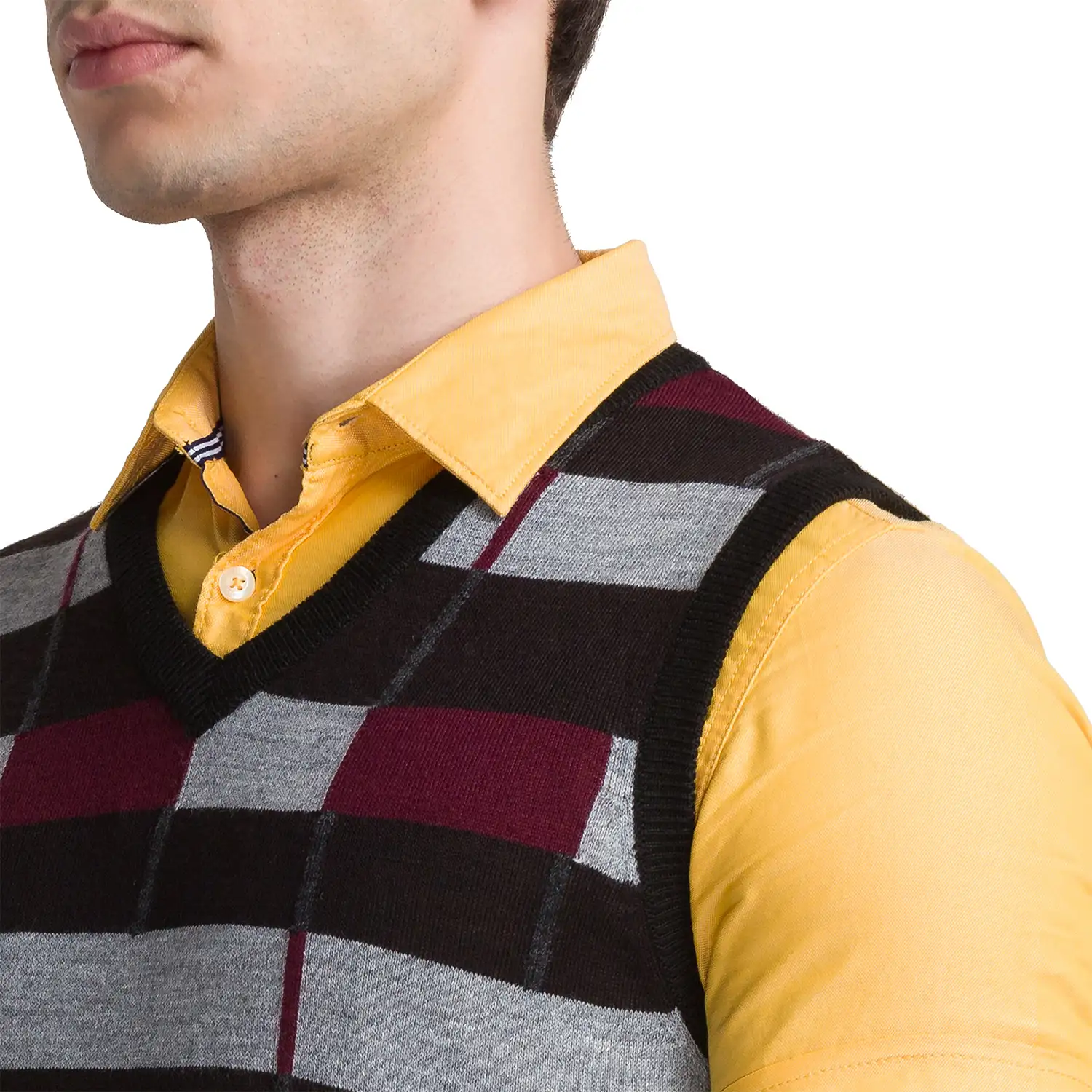 Men Black Intarsia Acrylic Blend Sleeveless Sweaters - Image 6
