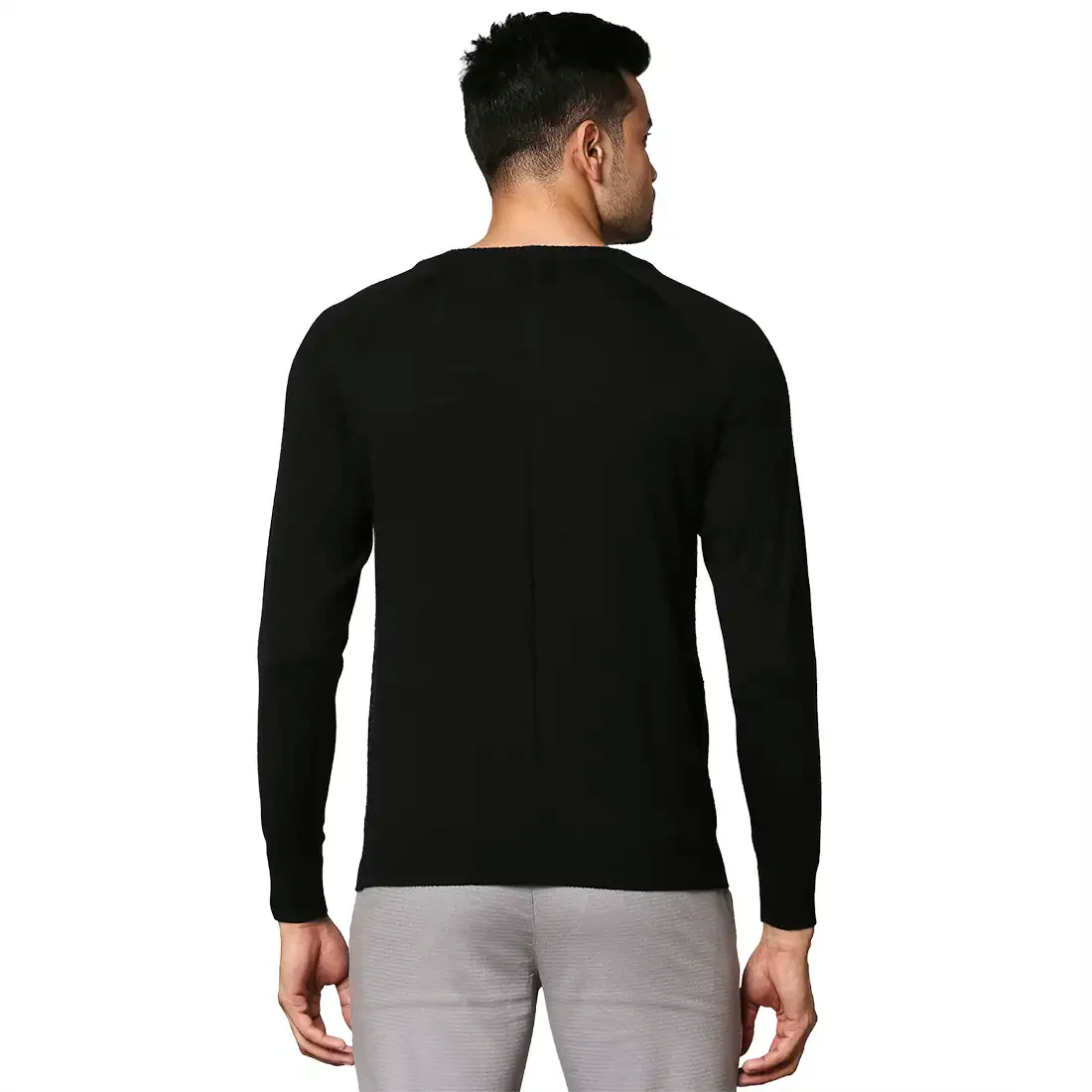 Men Black Jacquard Wool Blend Round Collar Sweaters - Image 4