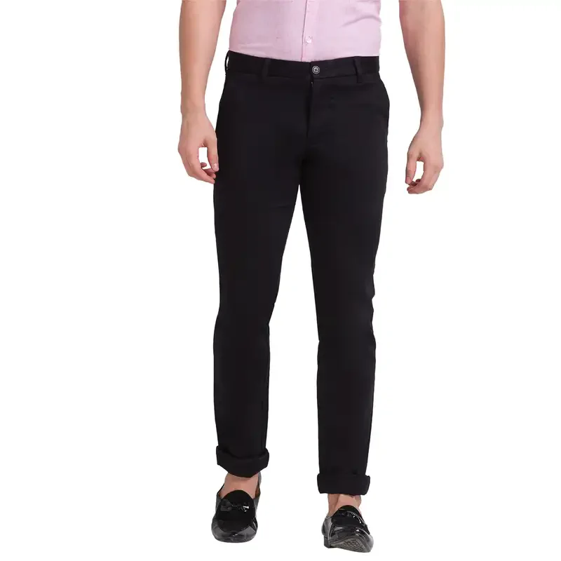 Men Black Lrt Fit Solid Cotton Blend Trouser