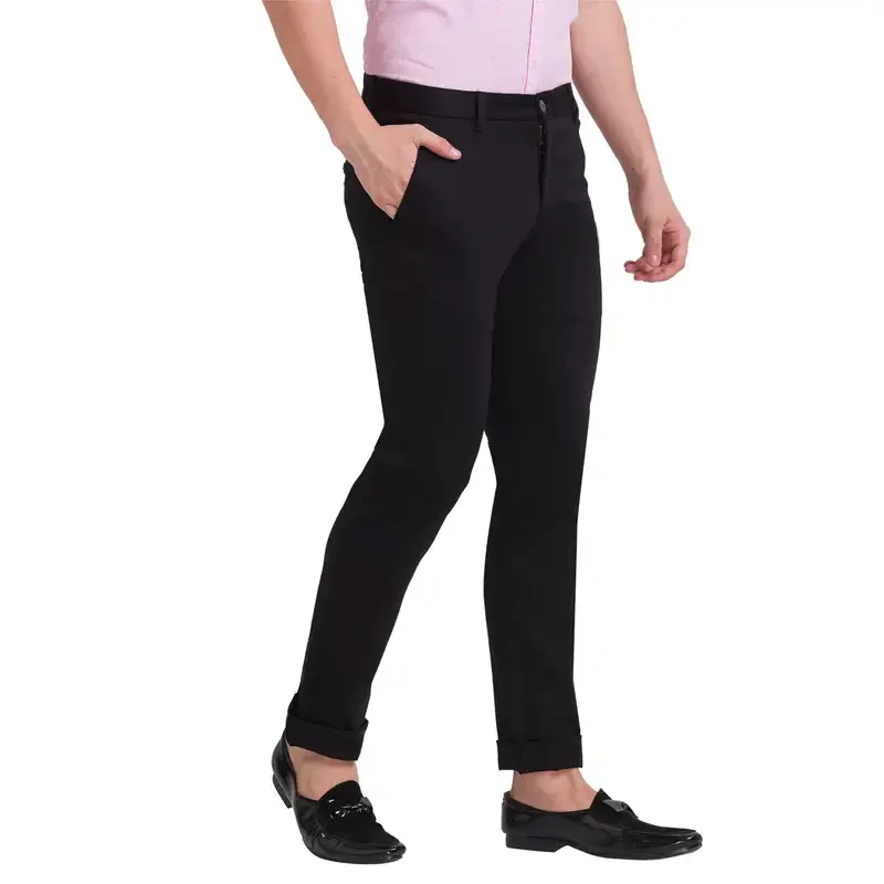 Men Black Lrt Fit Solid Cotton Blend Trouser - Image 2