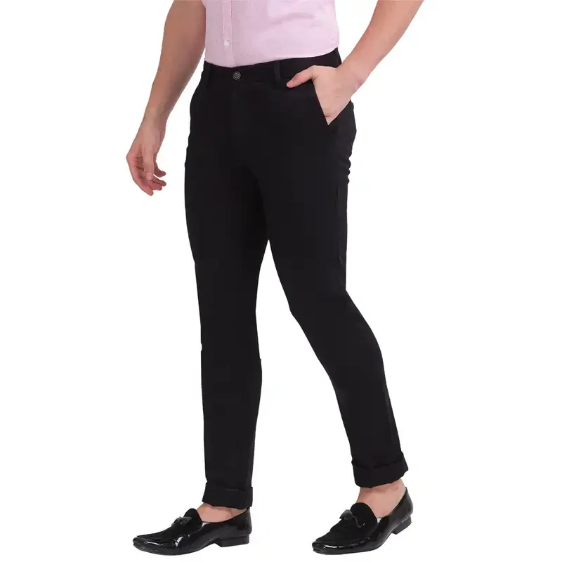Men Black Lrt Fit Solid Cotton Blend Trouser - Image 3
