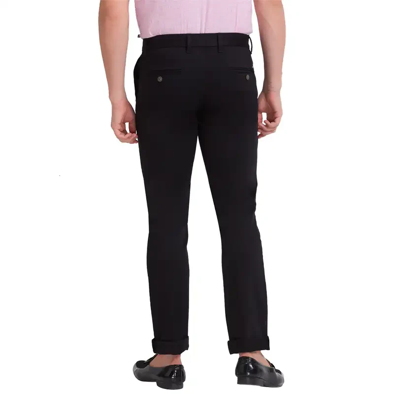 Men Black Lrt Fit Solid Cotton Blend Trouser - Image 4