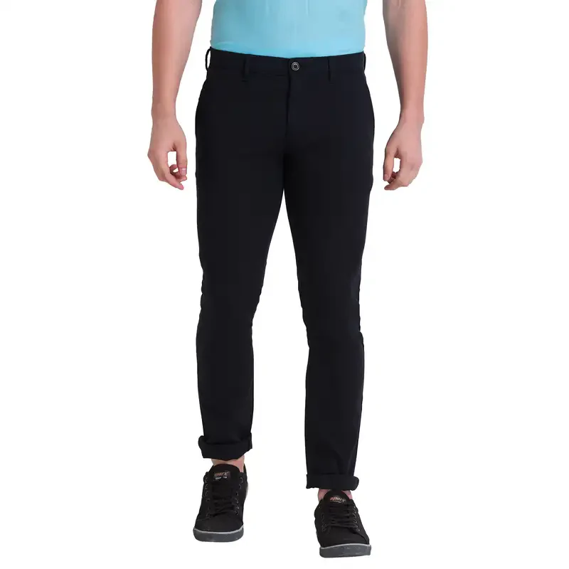 Men Black Lrt Fit Solid Cotton Blend Trouser