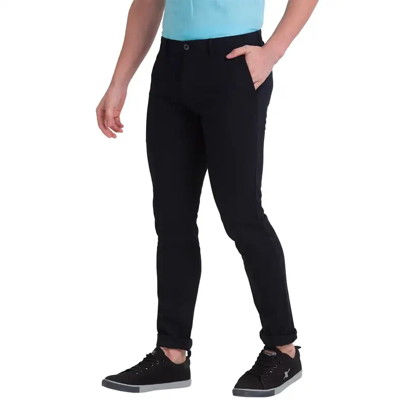 Men Black Lrt Fit Solid Cotton Blend Trouser - Image 3