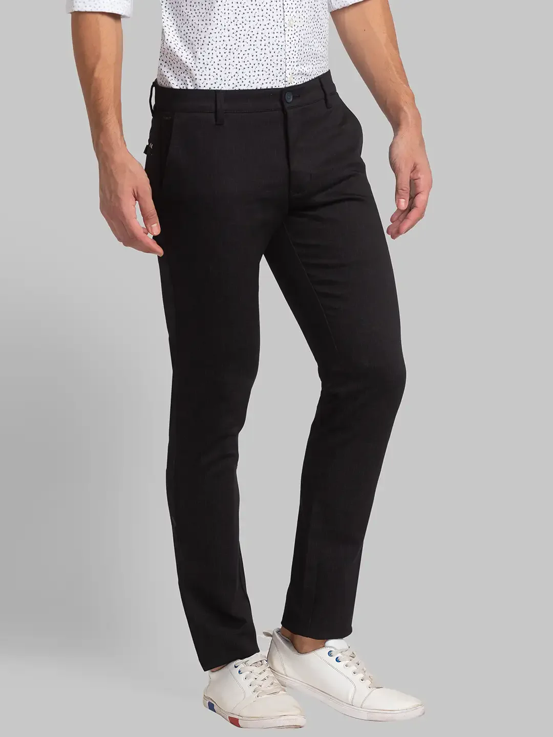 Men Black Lrt Fit Solid Cotton Blend Trouser - Image 2