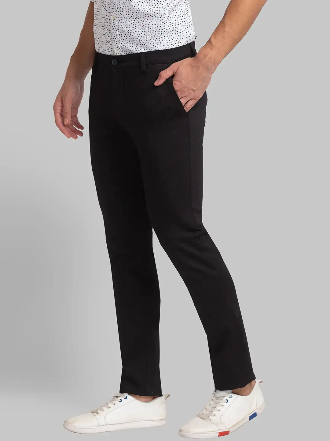 Men Black Lrt Fit Solid Cotton Blend Trouser - Image 3