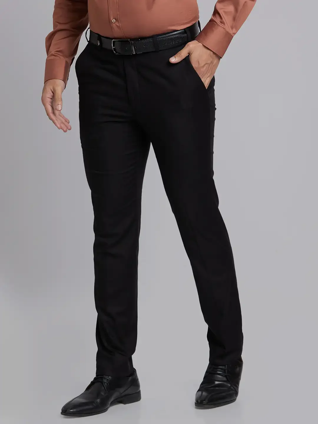 Park Avenue Men Black Neo Classic Fit Checks Polyester Blend Trouser - Image 3