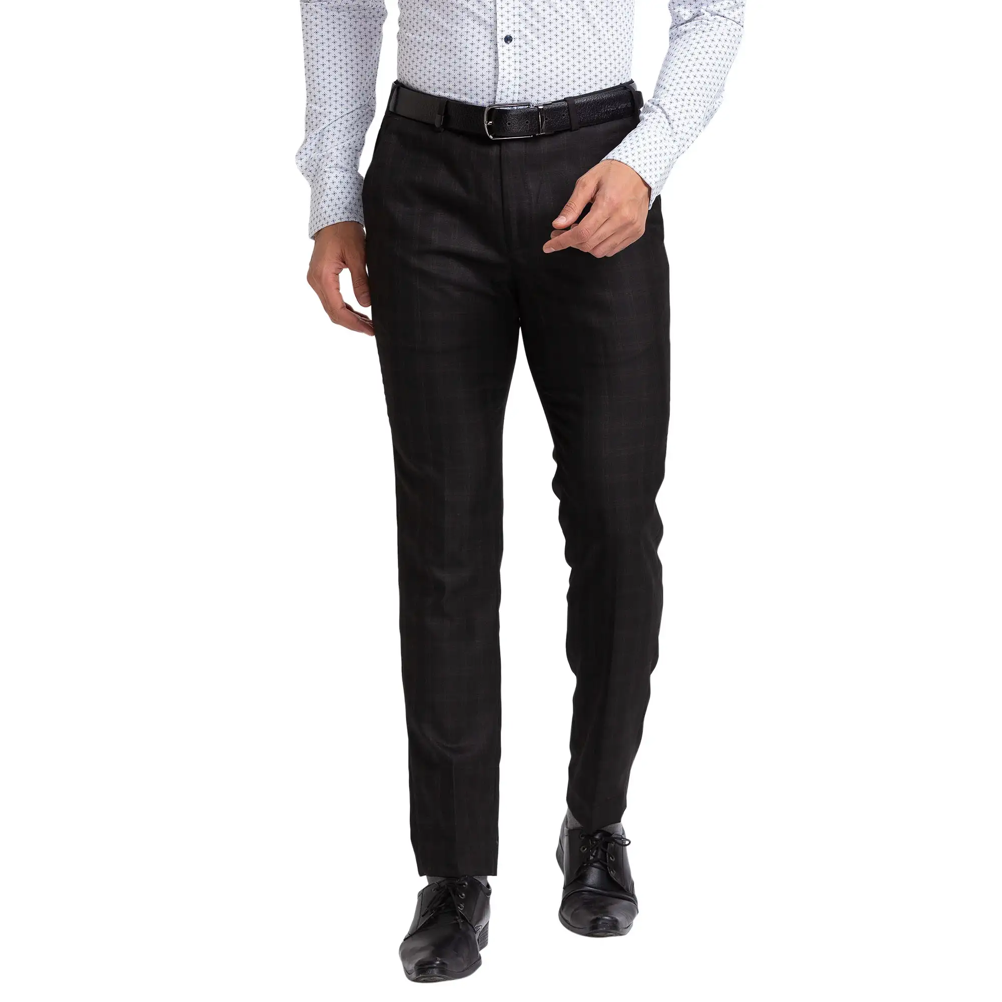 Men Black Neo Classic Fit Checks Polyester Blend Trouser