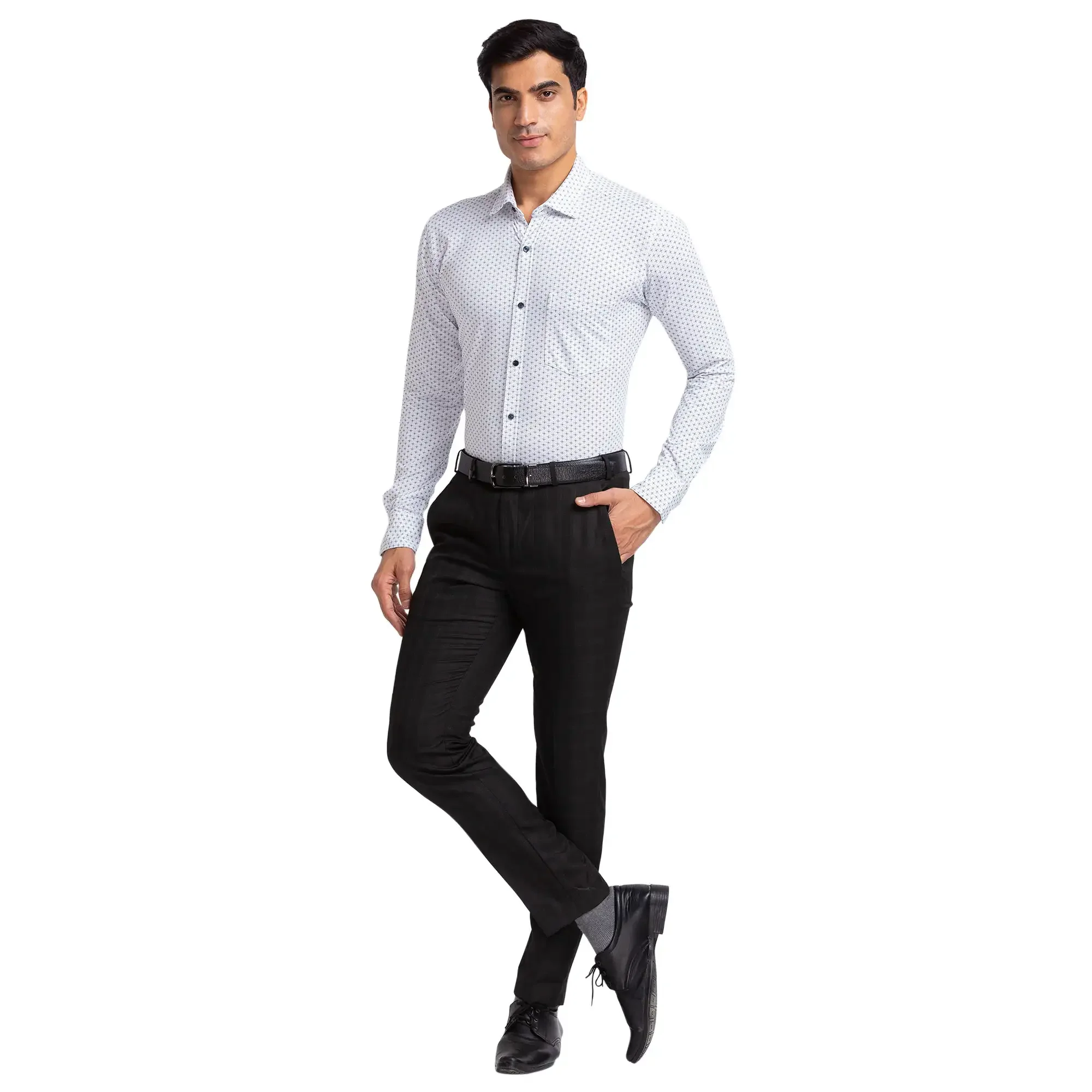 Men Black Neo Classic Fit Checks Polyester Blend Trouser - Image 5