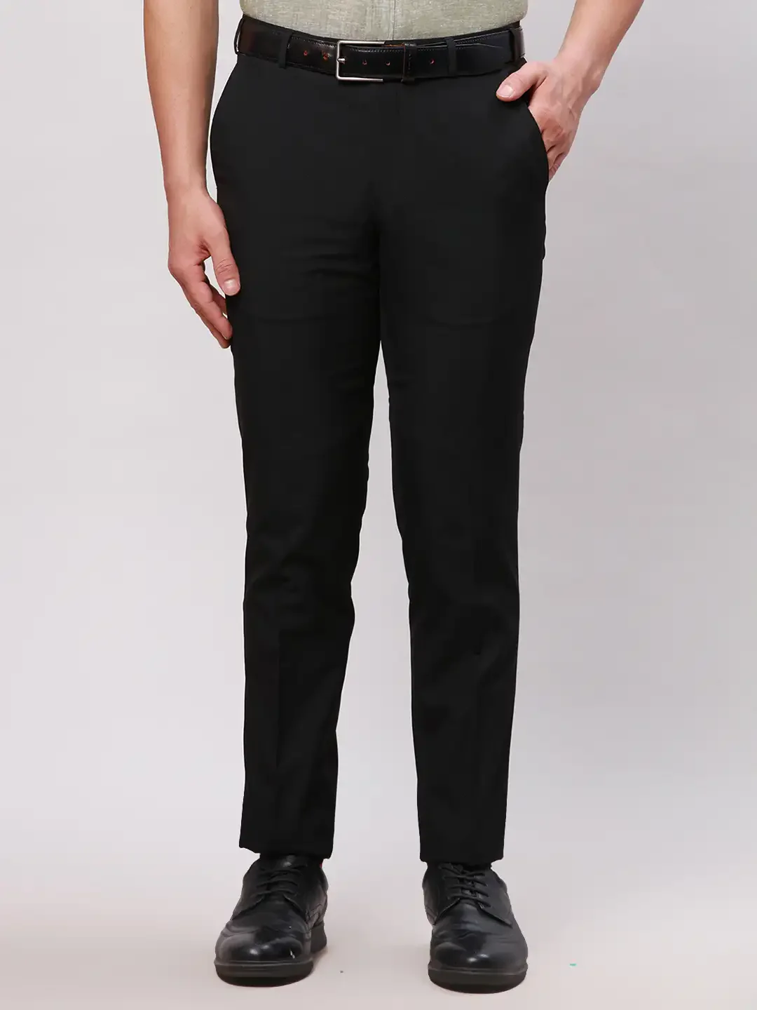 Men Black Neo Fit Twill Polyester Blend Trouser