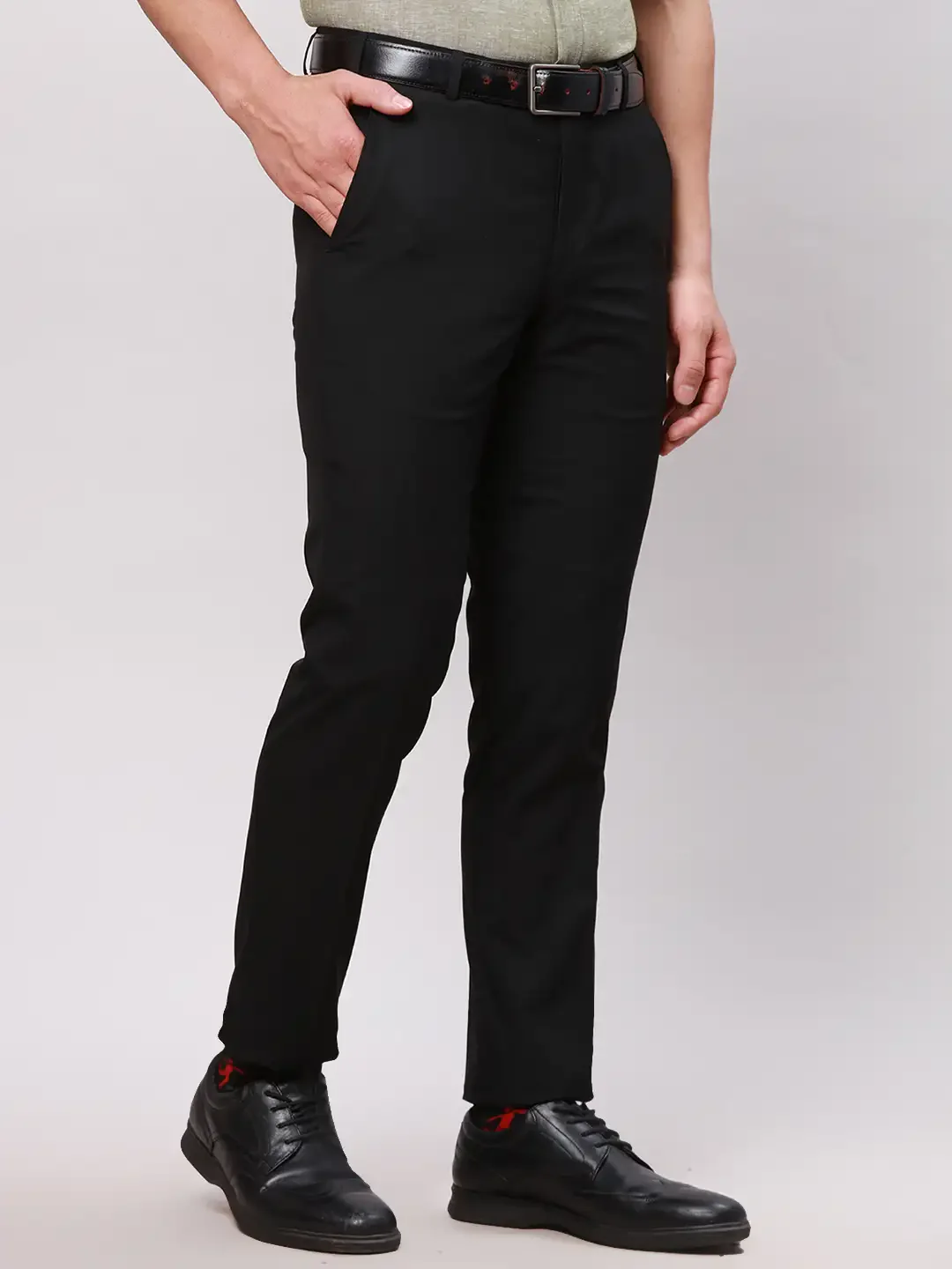 Men Black Neo Fit Twill Polyester Blend Trouser - Image 2