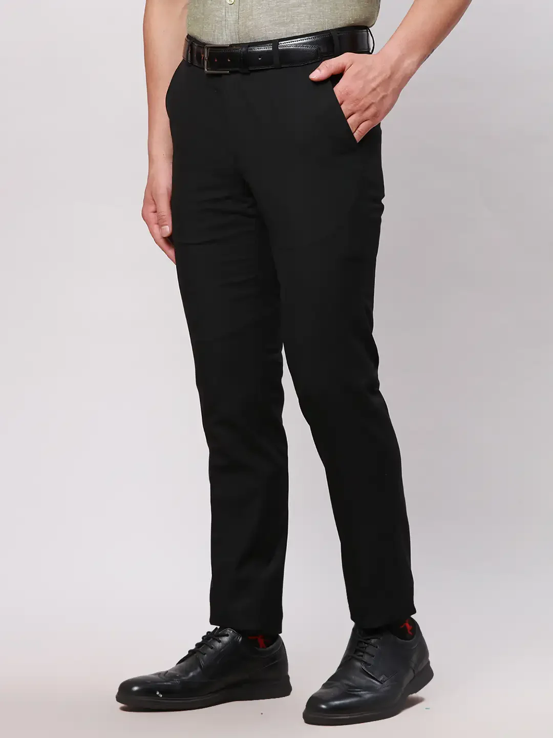 Men Black Neo Fit Twill Polyester Blend Trouser - Image 3