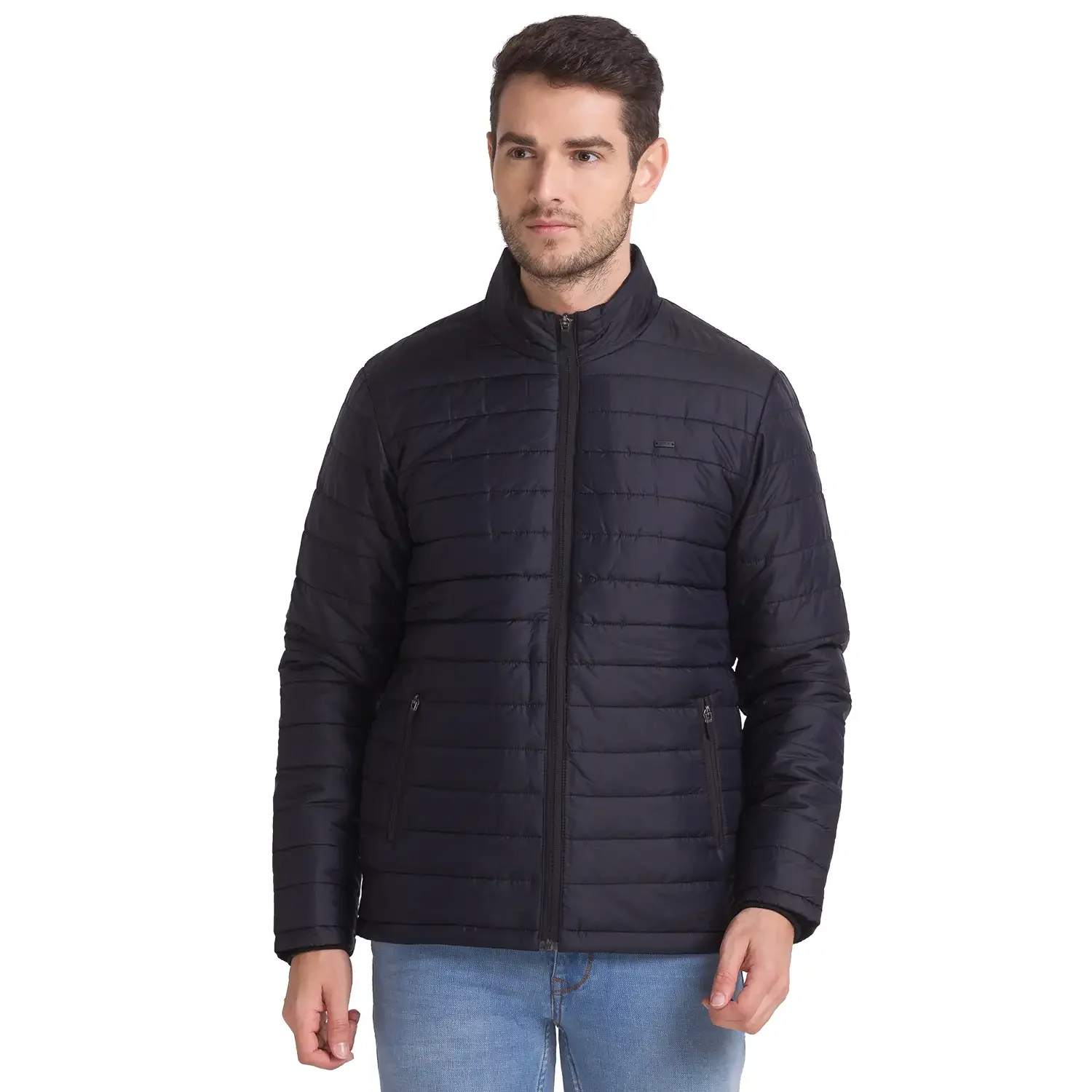 Men Black Print Polyester Full Sleeve Jackets