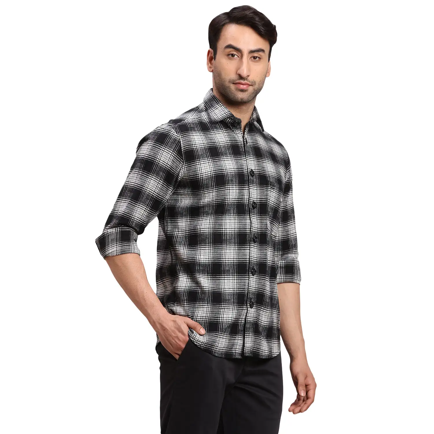 Colorplus Men Black Regular Fit Checks Cotton Casual Shirt - Image 2