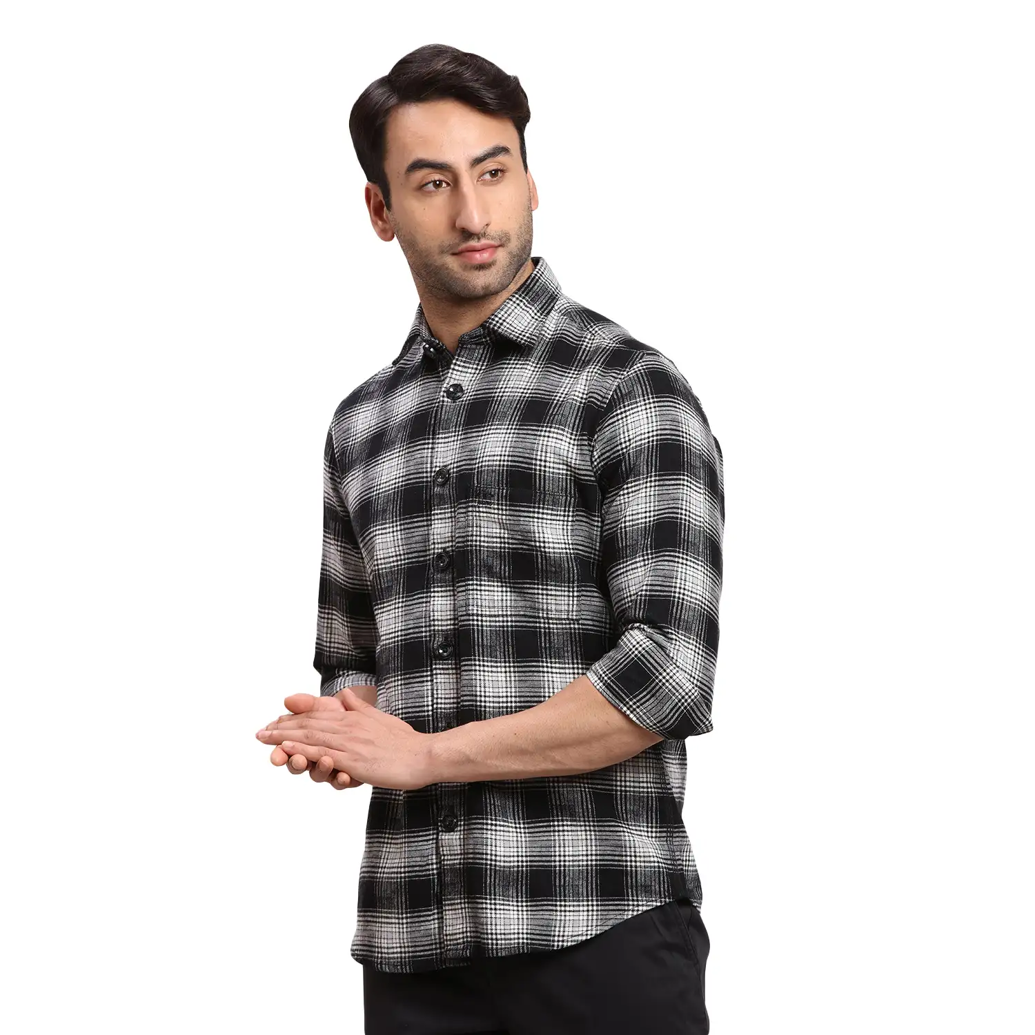 Colorplus Men Black Regular Fit Checks Cotton Casual Shirt - Image 3