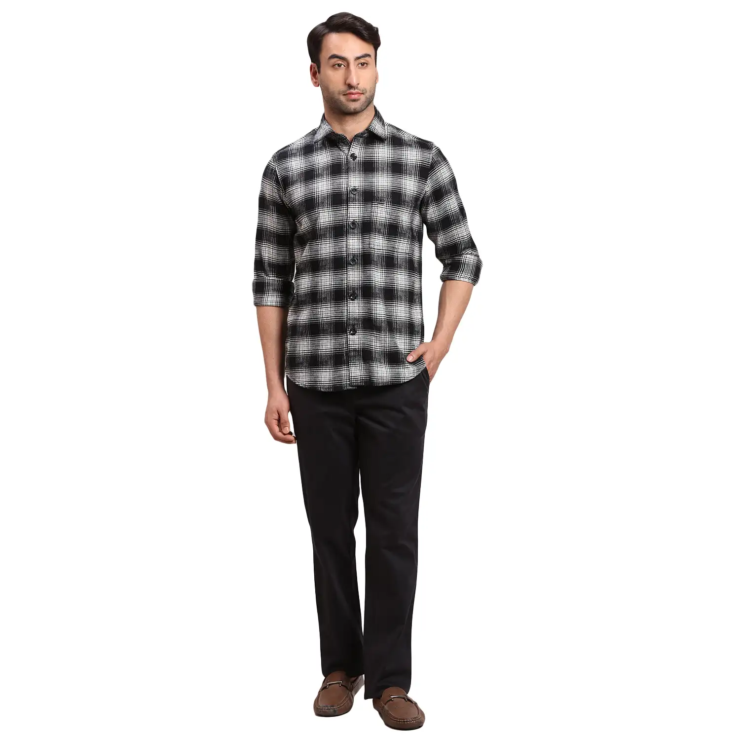 Colorplus Men Black Regular Fit Checks Cotton Casual Shirt - Image 5